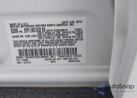 2014 Mitsubishi Outlander Sport Se z USA, uszkodzony, nr VIN 4A4AR4AU7EE032417